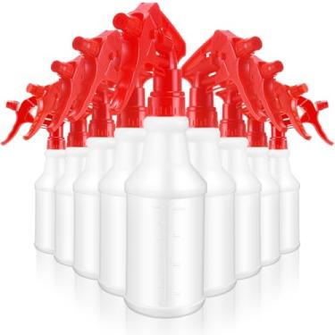 Imagem de Gandeer Pacote com 10 frascos de spray de água vazios de 473 ml para limpeza de esguicho recarregável resistente Recipiente com medidas de bocal ajustável para uso doméstico (vermelho)