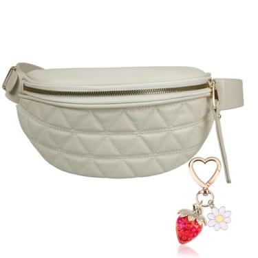 Imagem de Pochetes da moda para mulheres, pochetes acolchoadas, festivais, s, bolsa transversal para esportes, treino, viagem, corrida, casual, Bolsa de cintura bege, Tendência