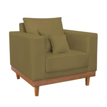 Imagem de Poltrona Living Resistente Suede Base Madeira com Almofadas Capuccino