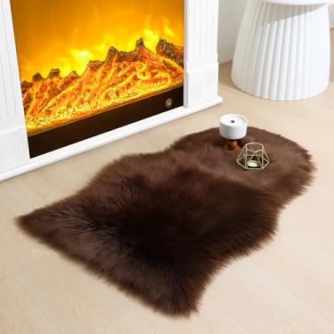 Imagem de CKLZSAY Tapete de pele de carneiro de pele sintética super macio e fofo tapete de área para quarto de criança almofada de sofá para sala de estar tapetes de cabeceira (café, 5 × 3 pés pele de