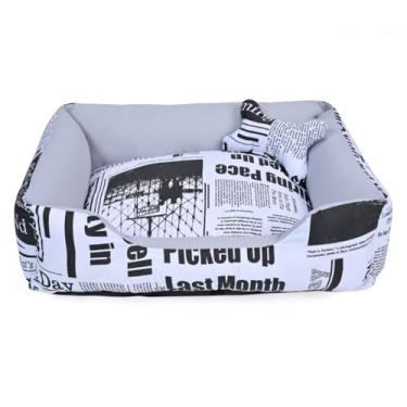 Imagem de Cama Caminha Pet para Cachorro ou Gato Médio 60cm x 47cm Lavável com Fundo Impermeável + Ossinho (Jornal Cinza)