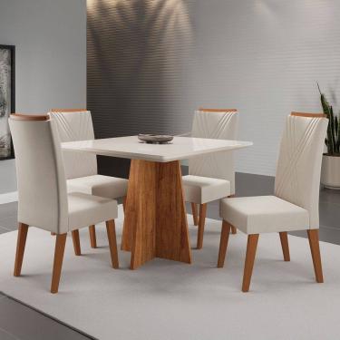 Imagem de Mesa de Jantar 4 Lugares Venice com Vidro Marrom/Bege/Off White - Viero Móveis