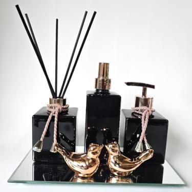 Imagem de Lavabo luxo home spray saboneteira difusor e acessórios (Home spray cubo Preto Rosê)