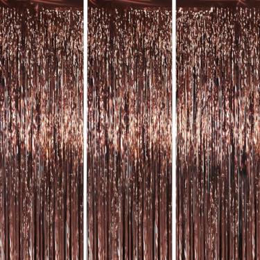 Imagem de Voircoloria Pacote com 3 cortinas de fundo de franja marrom de 1 x 2 m, decoração de festa com serpentinas de tinsel, pano de fundo de franjas para aniversário, chá de bebê, revelação de gênero