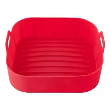 Imagem de Forma de silicone quadrada- fritadeira microondas C/Alça 20x20cm - cesto para Air Fryer-Vermelha