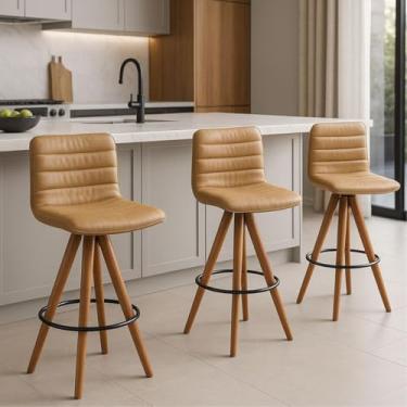 Imagem de Kit 3 Banquetas Lucy Giratória em Madeira Maciça na Cor Castanho – Exclusiva Courino Kaki