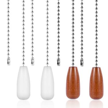 Imagem de 4 peças Extensores Corrente para Ventilador de Teto, 33,3cm Madeira Bolas Contas Extensão Corrente Puxar Pendente para Ventilador de Teto Luz Candeeiro Candeeiros Decoração (Branco + Castanho)