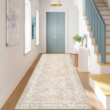 Imagem de Aoyaomi Tapete de corredor marroquino 5 x 15 – Tapetes geométricos boho laváveis antiderrapante tapete de entrada, corredor neutro macio para corredor, quarto, banheiro, lavanderia, escada, hall de