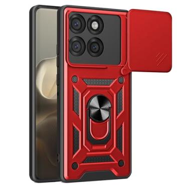 Imagem de Ysnzaq Capa para Motorola Edge 60 Pro, janela de lente deslizante, capa protetora de telefone de grau militar com suporte para Motorola Edge 60 Pro SJ vermelha