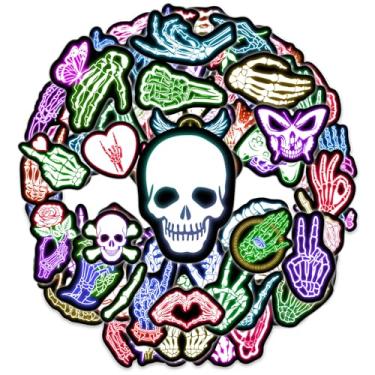 Imagem de 70 adesivos neon de Halloween para crianças, decoração de esqueletos à prova d'água para garrafa de água, decalques de caveira de vinil para adolescentes, meninas, meninos, prêmios de sala de aula