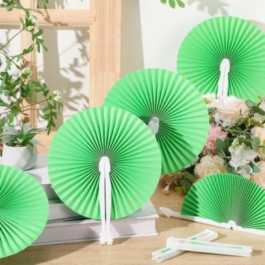 Imagem de Briwooody 24 peças de leques de papel dobráveis portáteis redondos decorativos de casamento leques dobráveis chineses japoneses faça-você-mesmo artesanato fãs a granel para piquenique de verão
