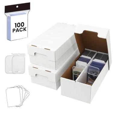 Imagem de Trading Card Storage Box 3200-Count-Sports&Trading Card Organizer with Dividers& Supporters&Soft Sleeves,Fits Baseball,Football,MTG,Durable Cardboard Box,Archival Safe&Stackable Design (2-ROW, 3-PACK)