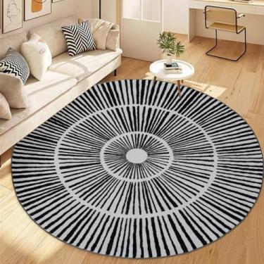 Imagem de Lacomfy Tapete redondo moderno – Tapete abstrato contemporâneo circular de 1,5 m, adequado para quarto, sala de estar, dormitório, sala de jantar, fazenda, antiderrapante, sol, linhas geométricas
