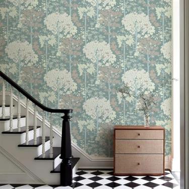 Imagem de Papel de parede para descascar e colar árvore floresta azul aquarela papel de contato para armários de cozinha prateleiras banheiro sala de estar quarto paredes artes artesanato decalque 43 cm