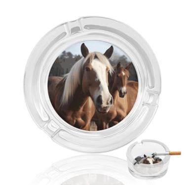Imagem de Cinzeiro de vidro de cristal para cavalos, cinzeiro redondo de vidro resistente para fumar, portátil, decorativo, moderno, para uso em casa, escritório, interior, exterior, pátio