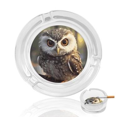 Imagem de Cinzeiro de cristal de coruja fofo, cinzeiro redondo de vidro resistente para fumar cinzeiro moderno decorativo portátil para uso em casa, escritório, interior, exterior, pátio