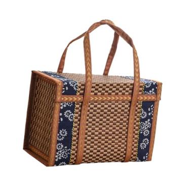 Imagem de IEUDNS Organizador de armazenamento de cesta de bambu trançado com alça superior, recipiente de comida dobrável, cesta de presente para aniversário, M