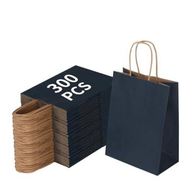 Imagem de Joybe Pacote com 300 sacos pequenos de papel azul marinho com alças a granel, sacos de presente de papel kraft para lembrancinhas de festa de aniversário, mercearia, varejo, compras, negócios
