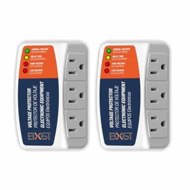 Imagem de BXST Protetor de voltagem de três tomadas para casa protege contra picos de alta e baixa voltagem para geladeira/TV/PC 120V 1800W (2 pacotes)
