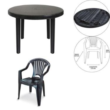 Imagem de 1 Cadeira Poltrona 1 Mesa Redonda Para Área De Lazer Preta - Arqplast