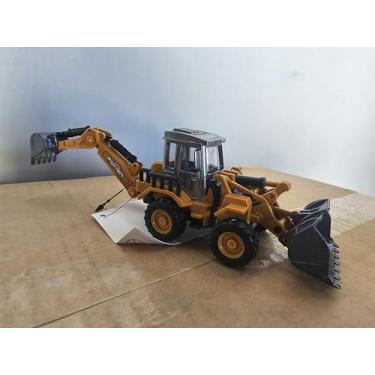 Imagem de Kit Máquinas Construção Miniatura Escavadeira Retroescavadeira Rolo Compressor Brinquedo Veículo Construção Infantil 1:70 Plástico Metal (Só Retroescavadeira)