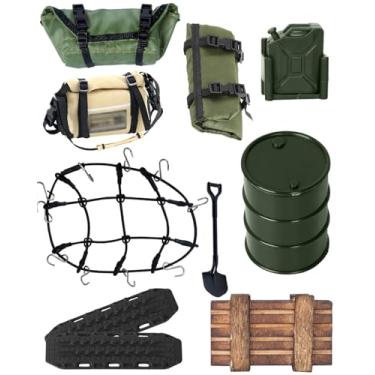 Imagem de RCMYou RC Upgrade Parts for 1/18 TRX4M 1/24 Axial SCX24,Crawler Car Decoration Luggage Net/Package/Luggage/Sleeping Bag/Fuel Tank/Shovel/Oil Drum/Sand Ladder(Green,Black)