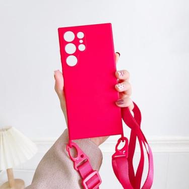 Imagem de HJZSZX Para Samsung S23Ultra Cor Sólida Matte Pendurável Corda Macia TPU Capa de Telefone À Prova de Choque Capa Traseira (Para Samsung S23Ultra/Vermelho)