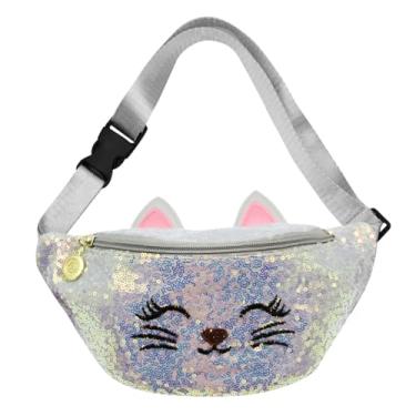 Imagem de Pochete infantil fofa Pokla Dot laço bolsa de cintura mini bolsa transversal para meninas, crianças, esportes, viagens, Gato de lantejoulas - prata, One Size, Casual
