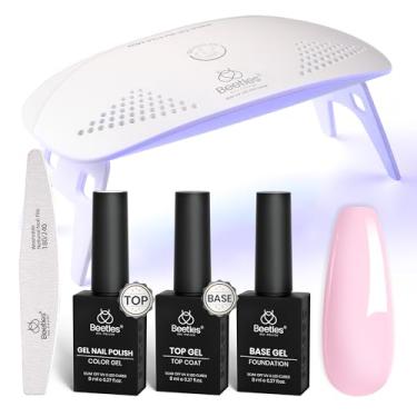 Imagem de Beetles Nude Pink Gel Nail Polish Kit with UV LED Light Nail Lamp Starter Kit Base Gel Top Coat Soak Off Nude Pink Gel Polish Set with Nail File for DIY Home Manicure Neutral Nails Gift for Women