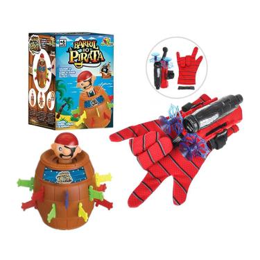 Imagem de Luva Lança Teia Homem Aranha + Jogo Pula Pirata Barril do Pirata Brinquedo