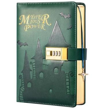 Imagem de Secret Diary Notebook with Lock, Gothic Castle Design, Star Bookmark, Girls Fantasy Journal (Green)