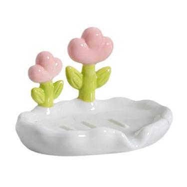 Imagem de Creative fofo flor PP Soap Soap Box Housed Soap Drening Laving Solder para banheiro da casa elegante bandeja de sabão para economizar espaço com design requintado para pia do