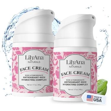 Imagem de LilyAna Naturals Hidratante de rosto e pescoço para mulheres e homens - Creme hidratante para rosto e pescoço para pele seca e clareamento de manchas escuras - extratos de rosa e romã - 50 ml (pacote