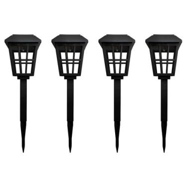 Imagem de Kit com 4 - Luminária Solar Balizador Espeto de Jardim Colonial Preto 