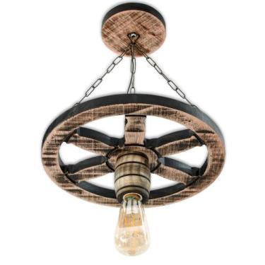 Imagem de Luminária Pendente Roda De Carroça 33Cm Rustica Colonial - Delenha Dec