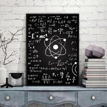 Imagem de Quadro Decorativo Física Átomo Equação 24X18Cm Madeira Preta - Quadros