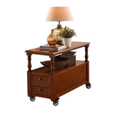 Imagem de Mesa lateral de sofá, aparador de sofá, armário lateral de madeira maciça, mesa lateral, sala de estar, armário lateral com rodas, armário lateral criativo (cor marrom, 90 x 40 x 61 cm)