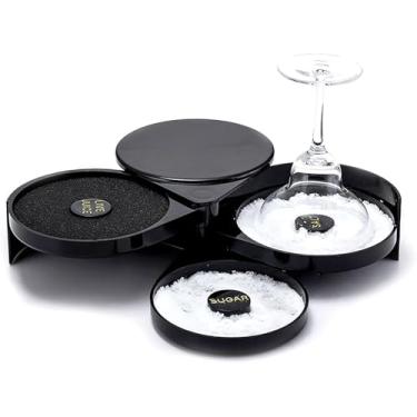 Imagem de Caixa de tempero para coquetel, 3 camadas de plástico grosso preto Margarita sal açúcar e suco barra escalável vidro Rimmer (preto)