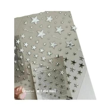 Imagem de Adesivos De Unhas Bronzeadores Coreanos 5D Ouro Prata Estrela Lua Luxo