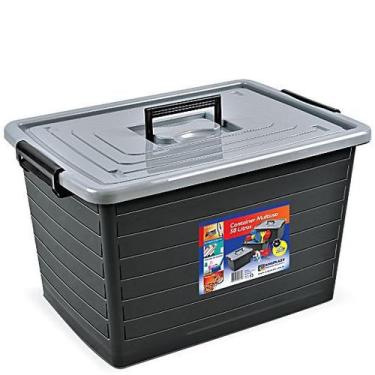 Imagem de Kit 3 Caixas Organizadoras 50 Litros Preta C/ Tampa e Rodas 25167 Arqp