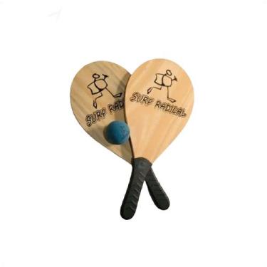 Imagem de Raquete Frescobol De Madeira Diversão e Esporte C/ Bola - Surf Radical