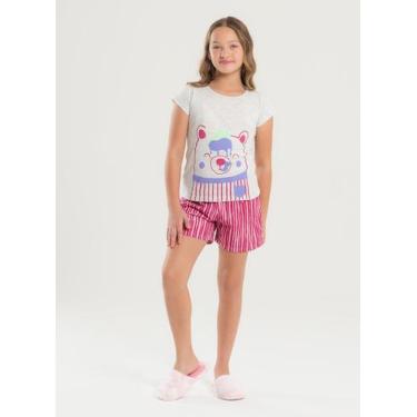 Imagem de Pijama Verão Menina Mescla Blusa e Shorts Ursinho com Sorvete - Moleka