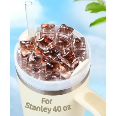 Imagem de Toykee Tampa de tampa para copo Stanley 1,22 g - Cubo de gelo rosa cereja bonito acessórios de decoração para copo, decoração de água com glitter para mulheres e meninas