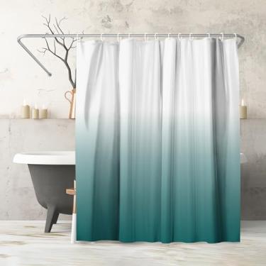 Imagem de Americanflat Cortina de chuveiro Ombre azul-petróleo 71x74 - Cortina de chuveiro longa resistente à água com ilhós duráveis e 10 ganchos - 100% poliéster