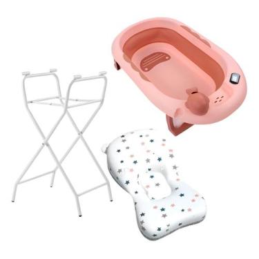 Imagem de Banheira Tibaby Dobrável Infantil Com Suporte E Termômetro, Rosa