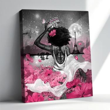 Imagem de Arte de parede afro-americana rosa mulher africana vintage pinturas de arte em tela abstrata moderna imagem de menina decoração de parede para quarto sala de estar emoldurada pronta para pendurar 30 x