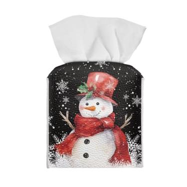 Imagem de Sellikakes Chapéu de bagas de azevinho de Natal, boneco de neve, capa quadrada de caixa de lenços para banheiro com cinto inferior, organizador de papel facial de guardanapo em cubo, organizador