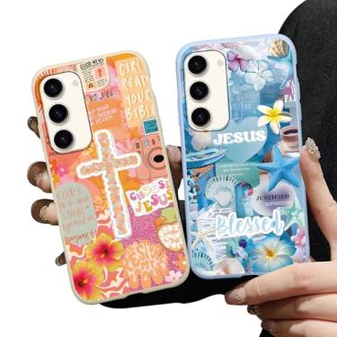 Imagem de Zrutru Pacote com 2 capas de telefone Estética Jesus Colagem para Samsung Galaxy S23 5G Capa protetora macia à prova de choque para mulheres meninas capa de telefone Funda para Samsung S23 6,1
