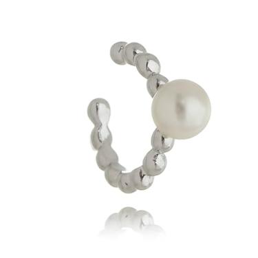 Imagem de Drusi Semi Joias, Brinco Piercing Argolinha Mini Bolinhas E Pérola Prateado