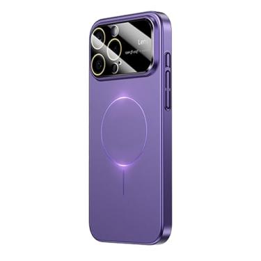 Imagem de Omio Capa magnética para iPhone 13 Pro Max compatível com MagSafe, protetor de lente de câmera de vidro embutido, visor de logotipo de janela grande, proteção contra quedas de grau militar, capa fosca